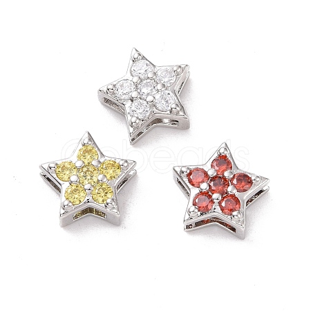Eco-friendly Brass Micro Pave Cubic Zirconia Slide Charms KK-D079-14P-1