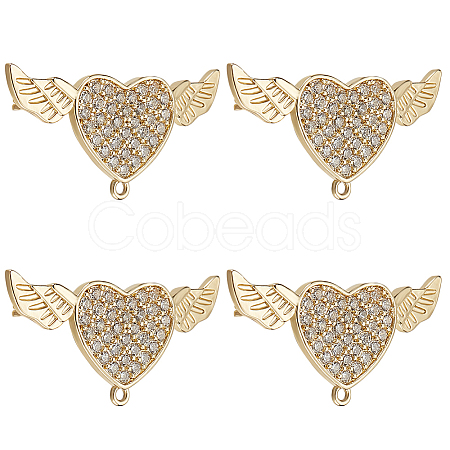 Beebeecraft 4Pcs Brass Micro Pave Clear Cubic Zirconia Brooch Findings FIND-BBC0002-79-1