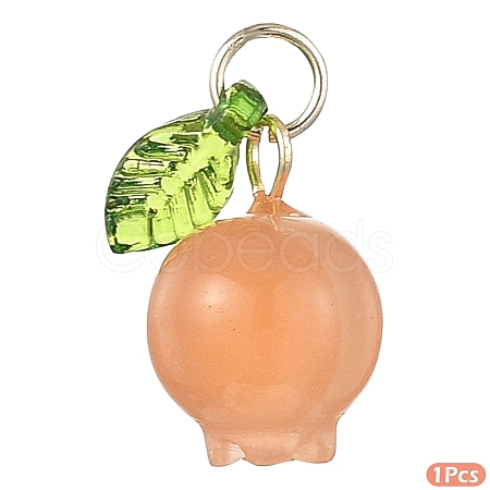 1Pc Natural Agate Pomegranate/Fu Melon Charms with Leaf G-YW0002-67-1