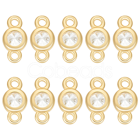10Pcs 925 Sterling Silver Pave Clear Cubic Zirconia Flat Round Links Connector Charms STER-BC0004-22G-1