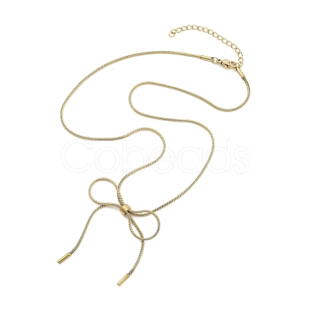 304 Stainless Steel Round Snake Chain Bowknot Pendant Necklaces for Women NJEW-Z050-01G-01-1
