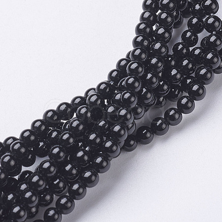 Natural Dyed & Heated Black Onyx Round Beads Strands X-GSR3mmC097-1