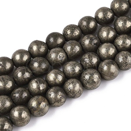 Natural Pyrite Beads Strands X-G-S249-01-8mm-1