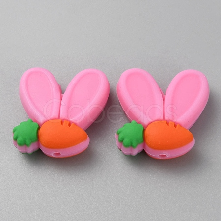 Rabbit Ears with Carrot Food Grade Eco-Friendly Silicone Focal Beads SIL-SZC0003-05D-1