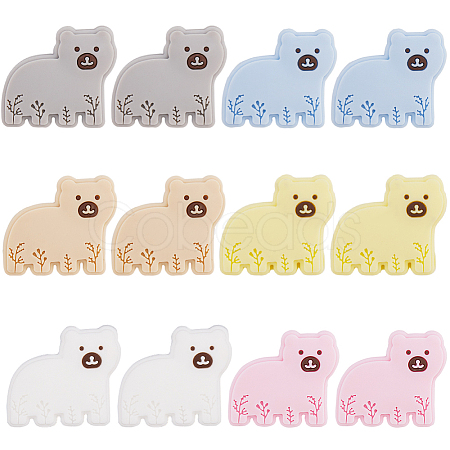 12Pcs 6 Colors Bear Food Grade Eco-Friendly Silicone Focal Beads SIL-SC0001-89-1