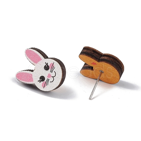 Natual Wood Easter Stud Earrings EJEW-C013-02B-1