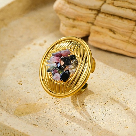 Natural Rose Quartz & Tiger Eye & Quartz Crystal & Amethyst Chip Finger Rings for Women RJEW-R012-06G-01-1
