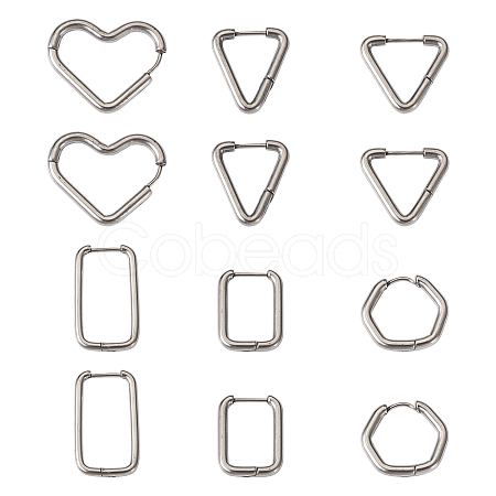 12Pcs 6 Style 303 Stainless Steel Hoop Earrings for Women EJEW-MP0001-01-1