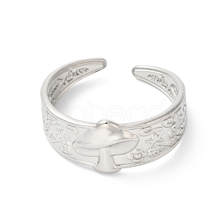 Non-Tarnish 304 Stainless Steel Mushroom Open Cuff Ring for Women RJEW-K245-29P-1