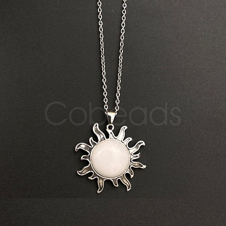 Natural White Jade Sun Pendant Alloy Chain Vintage Necklaces WB3716-5-1