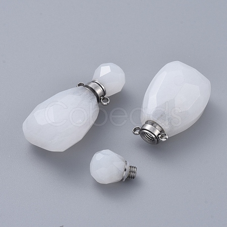 Faceted Natural White Jade Openable Perfume Bottle Pendants G-E564-10A-P-1