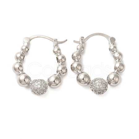 Brass Micro Pave Clear Cubic Zirconia Hoop Earrings EJEW-G399-02P-1