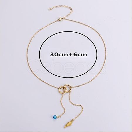 3Pcs Stainless Steel Double Ring Feather Tassel Y Necklaces for Women GZ5002-1