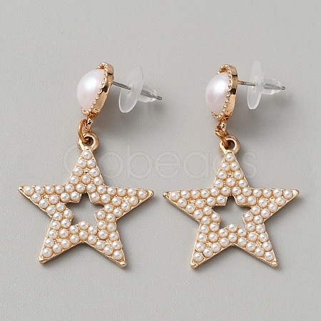 Plastic Imitation Pearl Beaded Geometric Dangle Stud Earrings EJEW-WH0013-57A-1