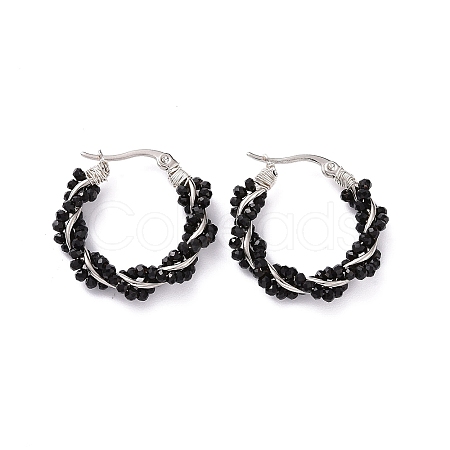 Glass Beaded Twisted Rope Hoop Earrings EJEW-M196-C01-S-01-1