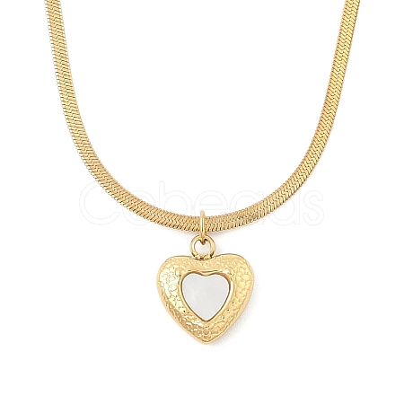 Ion Plating(IP) 304 Stainless Steel & Shell Heart Pendant Flat Snake Chain Necklaces for Women NJEW-F328-07G-1