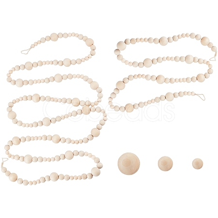 Round Natural Wood Beads Wall Hanging Decorations WOOD-GA0001-08-1