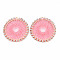 Brass Rhinestone Pendants, with Polyester Thread, Flat Round, Light Gold, Crystal, Pink, 31x30x2mm, Hole: 1.5mm