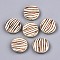 Painted Natural Wood Beads, Laser Engraved Pattern, Flat Round with Zebra-Stripe, Light Yellow, 20x5mm, Hole: 1.5mm