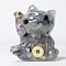 Resin Craft Display Decorations, with Natural Fluorite Chip, Lucky Cat Figurine, for Home Feng Shui Ornament, 63x55x45mm