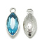 Alloy Glass Pendants, Faceted, Horse Eye, Platinum, Deep Sky Blue, 20x9x5mm, Hole: 1.5mm