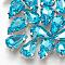 Sew on Rhinestone, Multi-strand Links, Glass Rhinestone, with Brass Prong Settings, Garments Accessories, Faceted, teardrop, Platinum, Deep Sky Blue, 12.5x8x5mm, Hole: 0.8~1mm