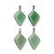 Natural Green Aventurine Pendants, Kite Charms with Stainless Steel Color Plated Stainless Steel Snap on Bails, 28~28.5x18x5.5~6mm, Hole: 5.5x3.5mm