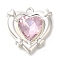 Rack Plating Alloy Pendants, with Rhinestone, Heart, Pink, 20.5x19.5x6mm, Hole: 1.5mm