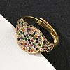 Brass Micro Pave Cubic Zirconia Cuff Rings for Women RJEW-A069-13G-01-3