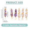 12Pcs 6 Styles Natural Amethyst & Rose Quartz Pointed Copper Wire Wrapped Faceted Bullet Big Pendants PALLOY-FH00151-2