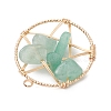 Natural Green Aventurine Nuggets Copper Wire Wrapped Flat Round Pendants PALLOY-JF03038-04-4