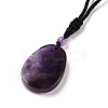 Adjustable Natural Amethyst Teardrop with Spiral Pendant Necklace with Nylon Cord for Women NJEW-L171-04B-4