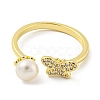 Natural Pearl Butterfly Open Cuff Ring RJEW-H220-28G-2