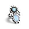 Teardrop & Oval Bohemian Style Zinc Alloy with Resin Imitation Moonstone/Rhinestone Finger Rings FS-WGFB6C4-03-4