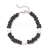 Synthetic Turquoise Cross & Natural Lava Rock Nuggets Beaded Bracelets BJEW-JB12193-01-2