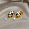 304 Stainless Steel Freshwater Pearl Dangle Stud Earrings for Women EE7584-1