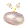 Oval & Peach Blossom Dyed Natural White Shell Brooches for Women JEWB-E031-01G-01-1