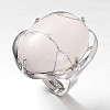 Adjustable Oval Brass Natural  Howlite Wide Band Rings RJEW-L062-03B-1