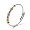 304 Stainless Steel Bicone Beaded Open Cuff Bangle BJEW-P283-51-4