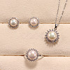 Flower Brass Micro Pave Clear Cubic Zirconia with Natural Freshwater Pearl Pendant Necklace & Stud Earrings & Finger Ring WG8FE37-01-1