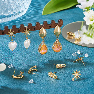 10Pcs 5 Styles Brass Stud Earring Findings KK-TA0002-82-1
