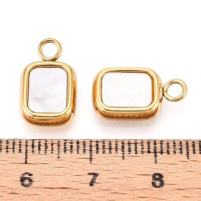 304 Stainless Steel Pave Natural Shell Rectangle Charms STAS-N112-09G-1