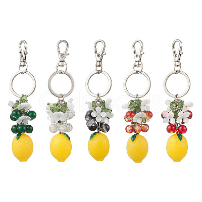 5Pcs Opaque Resin & Spray Painted Crackle Glass Keychains KEYC-JKC01343-1