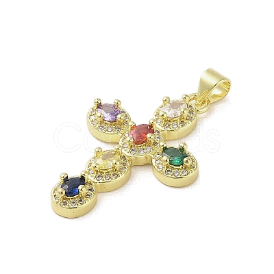 Golden Brass Micro Pave Random Color Cubic Zirconia Pendants KK-A209-07A-G-1