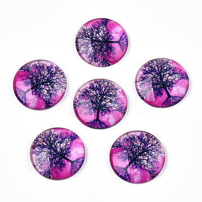 Half Round/Dome Tree Pattern Glass Flatback Cabochons for DIY Projects LS-GGLA-Q037-25mm-M28-07-1