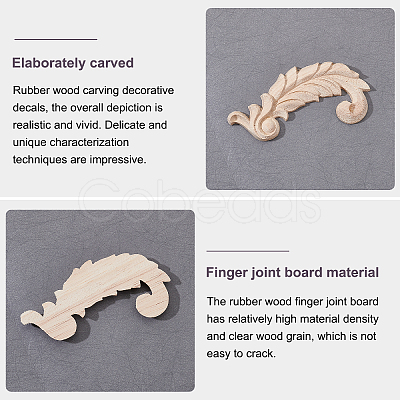 4Pcs Feather Rubber Wooden Carved Decor Applique WOOD-FH0001-83-1
