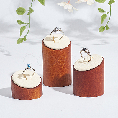3Pcs 3 Sizes Wood & Microfiber Jewelry Ring Display Riser Stands RDIS-WH0006-32-1