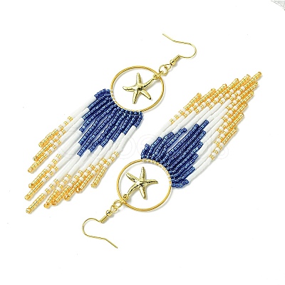 Ring with Starfish Tassel Glass Seed with Brass Boho Dangle Earrings EJEW-MZ00145-1