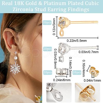 40Pcs 2 Colors Brass Stud Earring Findings KK-BBC0013-22A-1