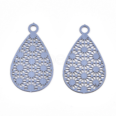 Spray Painted 430 Stainless Steel Filigree Pendants STAS-WH0047-78A-1